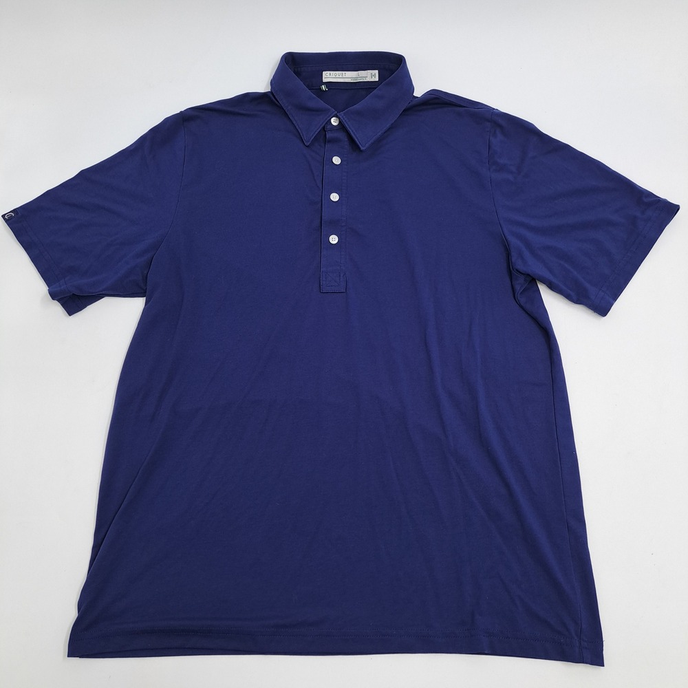 Criquet Polo Shirt Mens Large Navy Blue Jersey Knit Short Sleeve 4-Button Golf